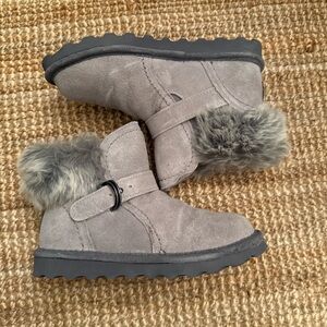 BearPaw Kids Gray Suede Boots with Faux Fur